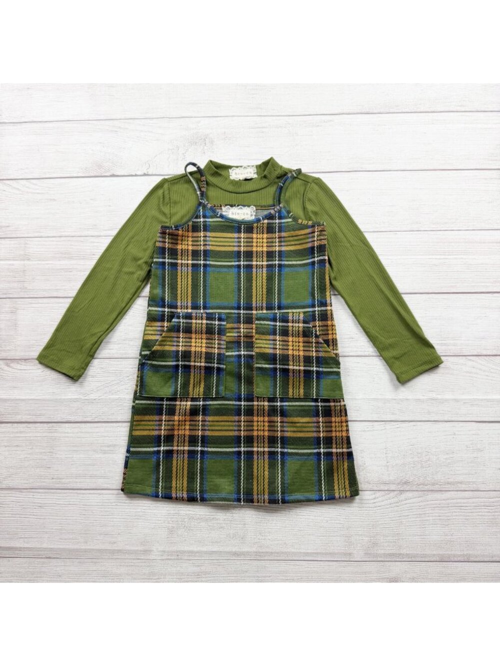Btween Girls Green Plaid Jumper Dress Long Sleeve Top 6
